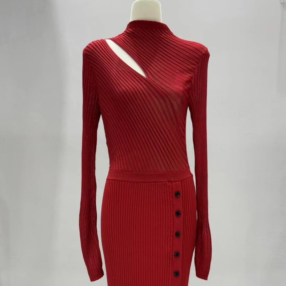 self-portrait 2025 Burgundy Hollow Knitted Dress